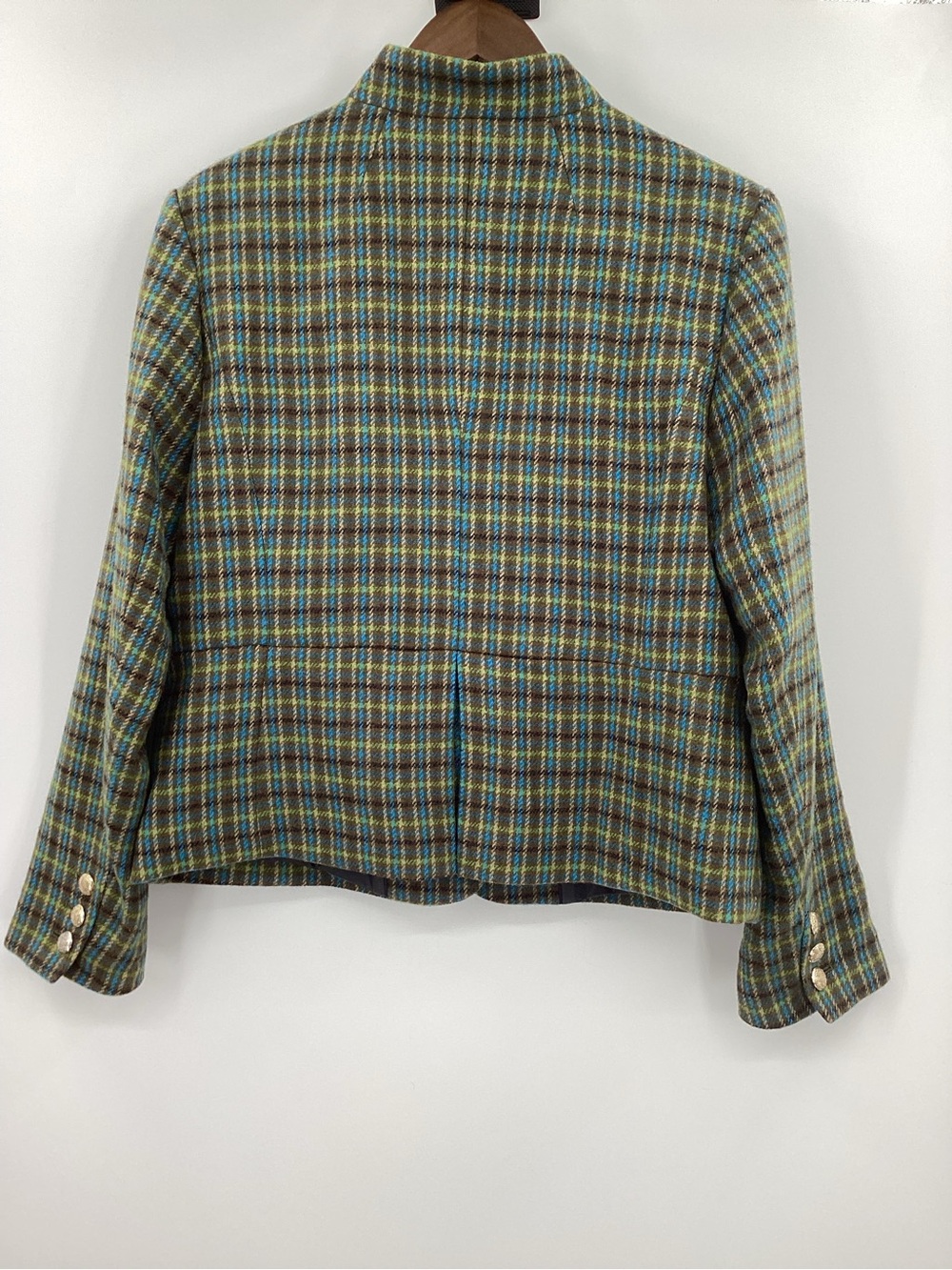 Talbots Shetland Officer Jacket Green Multi Plaid Wool - Picture 3 of 11